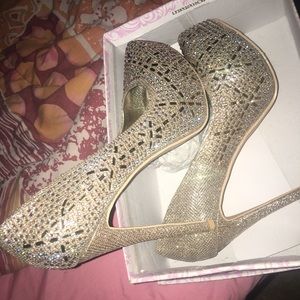 Golden jeweled heels size 10